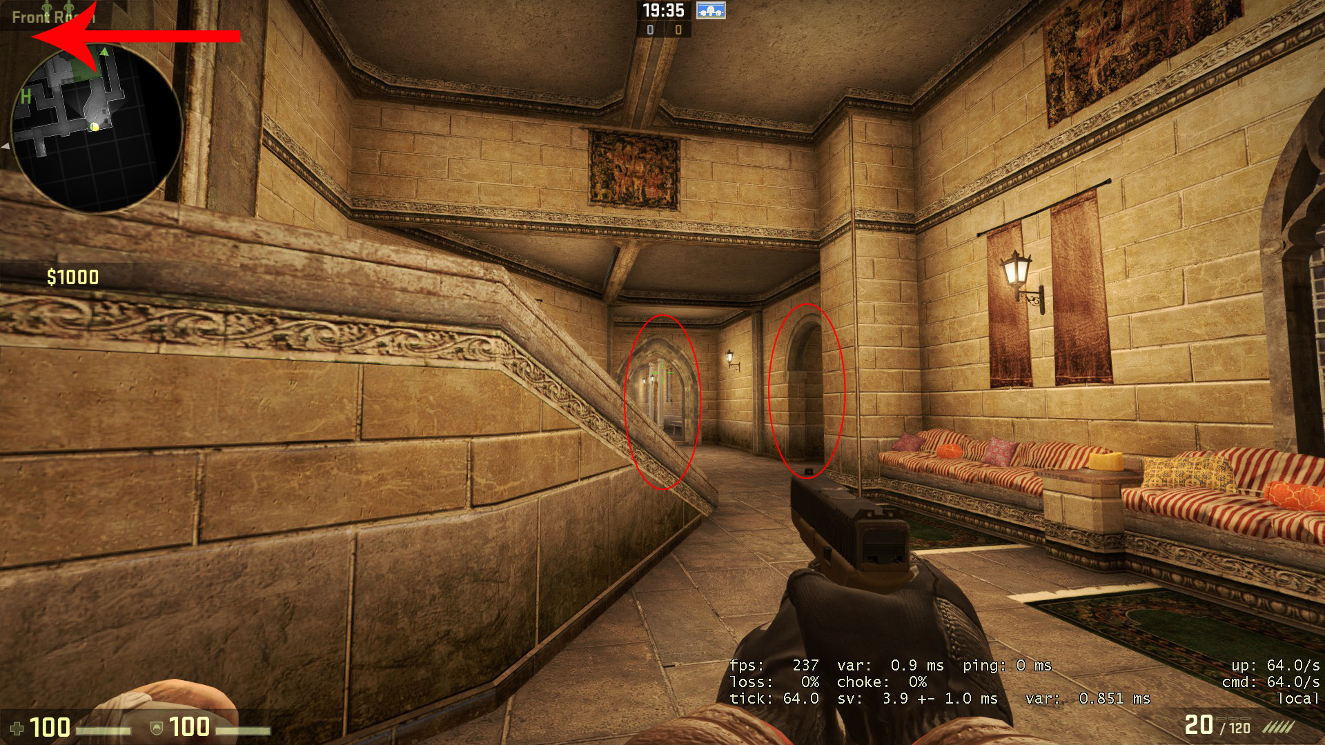 Зона А на карте cs_calm